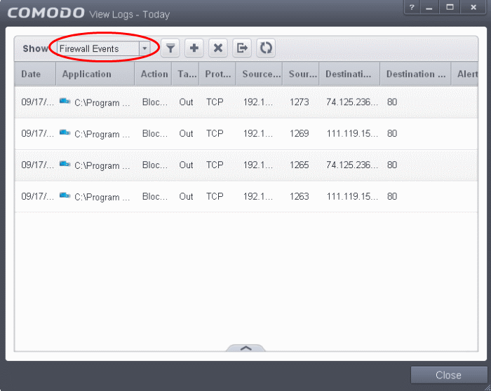 Firewall Events, Monitor Action Logs by Firewall Security v6.2